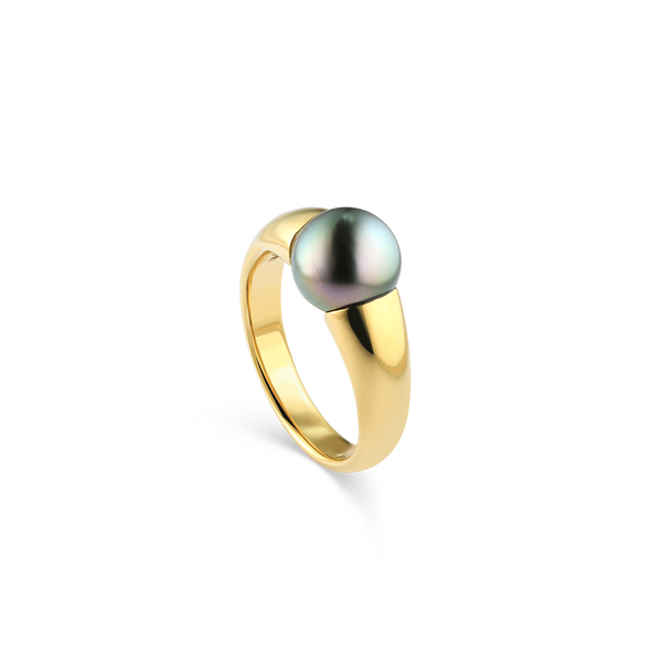 18K yellow gold and tahitian pearl ring Montreal jewellery designer