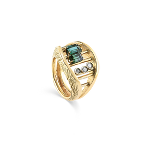 14K YELLOW GOLD RING WITH TOURMALINE AND DIAMONDS 14K YELLOW GOLD RING WITH TOURMALINE AND DIAMONDS