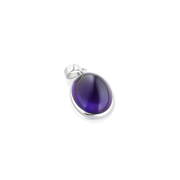 Oval Amethyst pendant set in silver, Silver cabochon amethyst pendant, pendant in silver, purple stone pendant, Montreal jeweller, Montreal jewelery, jeweler designer in Montreal, cabochon amethyst pendant, oval pendant, oval amethyst, pendantif amethyste et argent