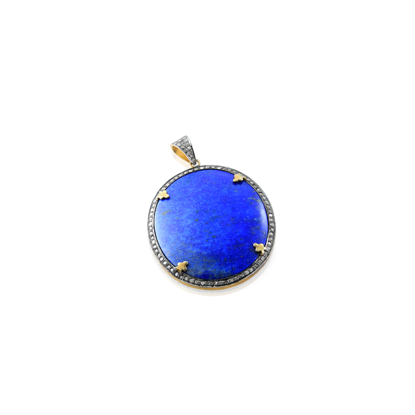 LAPIS LAZULI PENDANT IN 14k YELLOW GOLD PLATED SILVER AND DIAMONDS