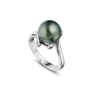 14K WHITE GOLD AND BLACK TAHITIAN PEARL RING 14K WHITE GOLD AND BLACK TAHITIAN PEARL RING