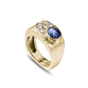 14K YELLOW GOLD STAR SAPPHIRE AND NATURAL DIAMOND RING 14K YELLOW GOLD STAR SAPPHIRE AND NATURAL DIAMOND RING