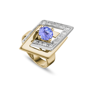 14 K White and Yellow gold Tanzanite and diamond ring. Montreal custom designed jewellery. 14 K White and Yellow gold Tanzanite and diamond ring. Montreal custom designed jewellery.