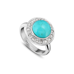 14K WHITE GOLD ROUND PERSIAN TURQUOISE CABOCHON & DIAMOND RING 14K WHITE GOLD ROUND PERSIAN TURQUOISE CABOCHON & DIAMOND RING