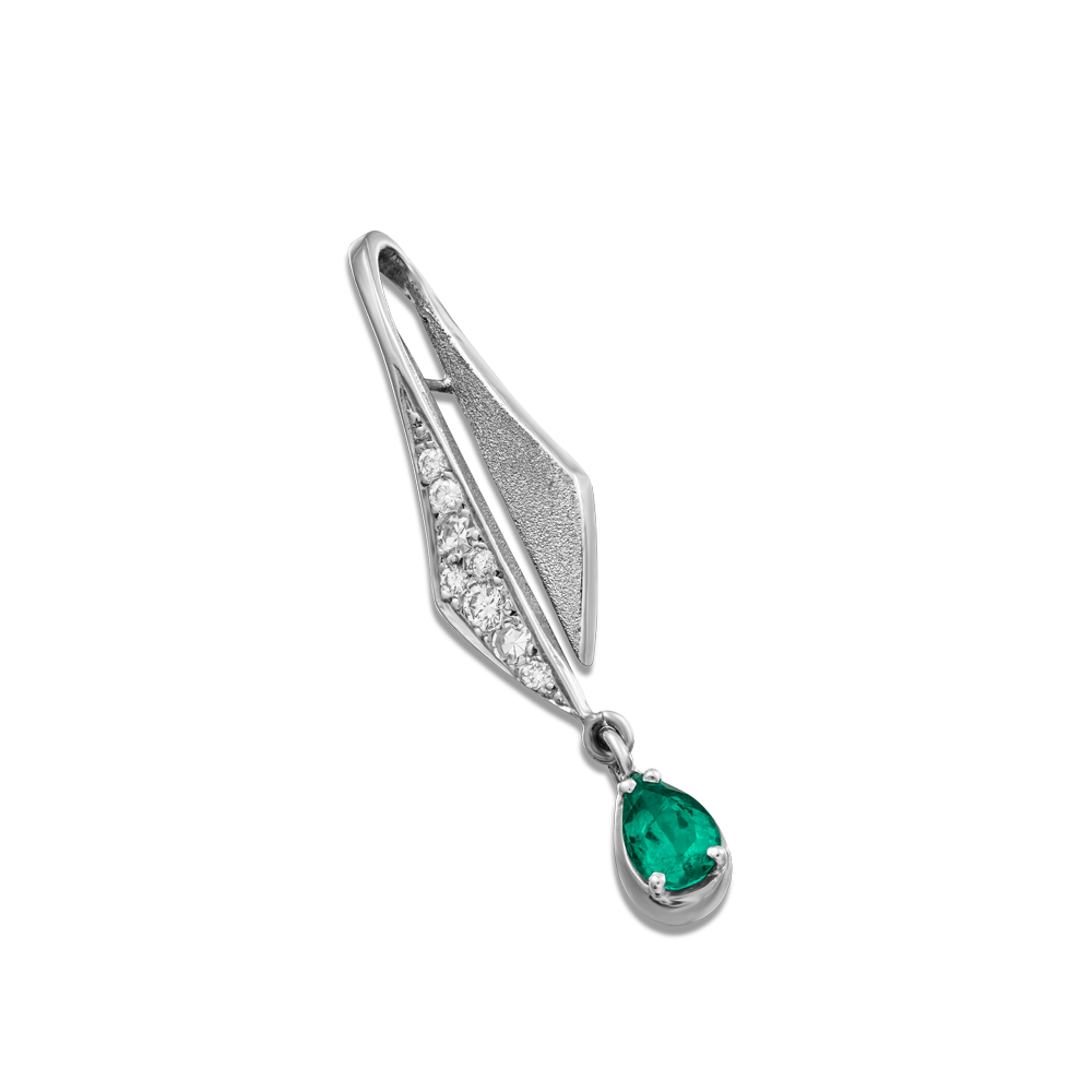14K WHITE GOLD EMERALD AND DIAMOND PENDANT