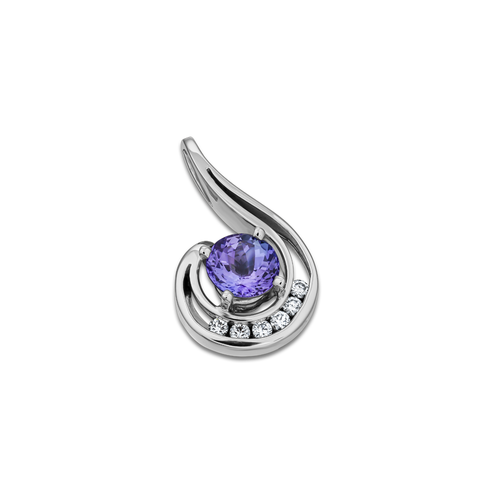14K WHITE GOLD TANZANITE AND DIAMOND PENDANT