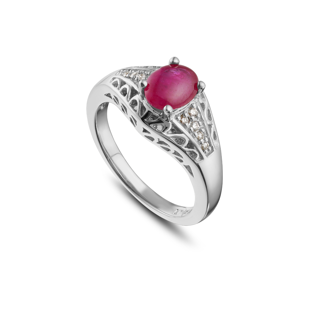 14K Yellow Gold, Cabochon Ruby & Diamond Ring Montreal jewellery designer  www.elysee.ca