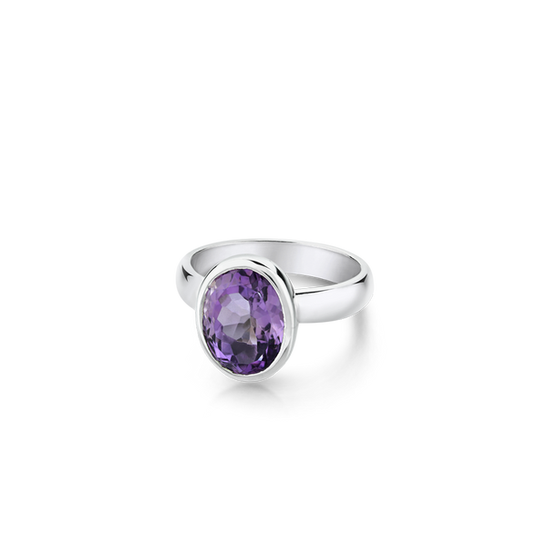 OVAL AMETHYST SET IN A STERLING SILVER RING, montreal jewellery designer www.elysee.ca