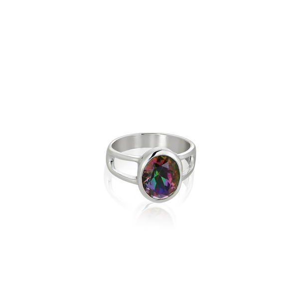 Sterling Silver ring set with mystic topaz from your montreal jewellery designer, www.elysee.com