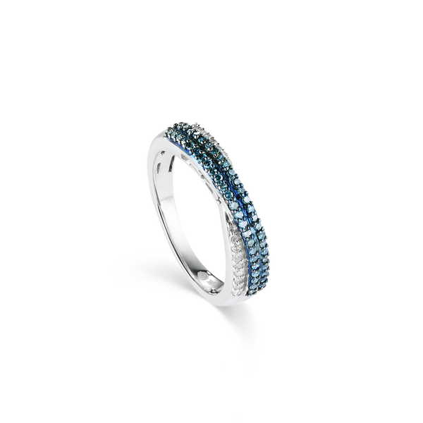 10K White Gold Ring with White & Blue Diamonds from Montreal jewellery Designer Bijouterie Elysee, Montreal CANADA