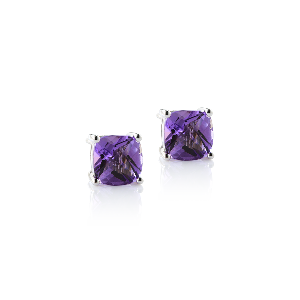 Amethyst montreal, amethyst earrings, amethyst studs, purple earrings montreal, white gold and amethyst stud earrings, amethyst square earrings, amethyst studs, checkerboard amethyst Montreal Jewellery Designer www.elysee.ca