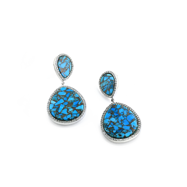 Reconstituted turquoise, CZ and silver earrings. Silver Earrings, Turquoise earrings, Turquoise and CZ Earrings, Montreal Turquoise