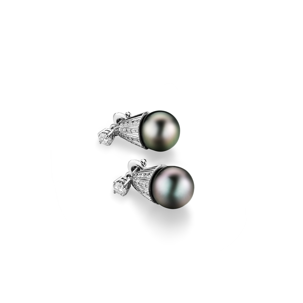 18K WHITE GOLD, DIAMOND AND TAHITIAN PEARL EARRINGS  MONTREAL JEWELLERY DESIGNER  www.elysee.ca