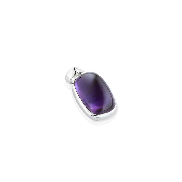 Rectangular Cabochon Amethyst pendant set in silver, Silver amethyst pendant, pendant in silver, purple stone pendant, Montreal jewellery, Montreal jewelry, jeweler designer in Montreal, amethyst pendant, rectangular pendant, rectangular amethyst, purple stone, gemstone and silver.