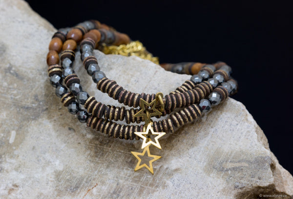 Hematite and wood bead bracelets handcrafted for your montreal jewellery designer www.eleysee.ca   Stacking bracelets