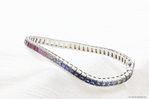 18K WHITE GOLD SQUARE CUT FANCY SAPPHIRE BRACELET