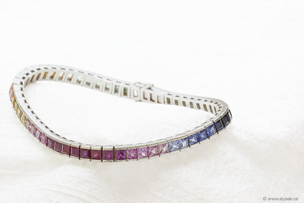 18K WHITE GOLD SQUARE CUT FANCY SAPPHIRE BRACELET