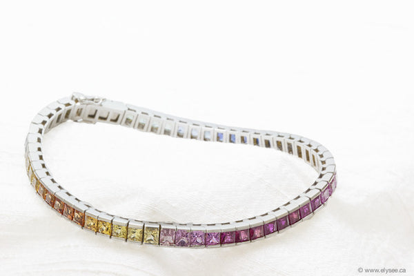 18K WHITE GOLD SQUARE CUT FANCY SAPPHIRE BRACELET
