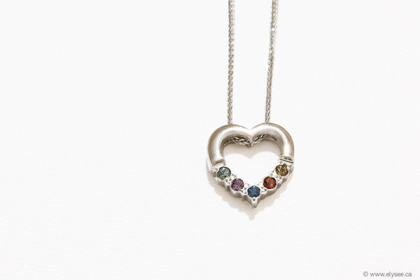 Mothers day gift - gold and assorted gemstones heart pendant