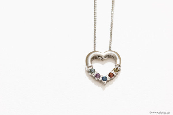 Mothers day gift - gold and assorted gemstones heart pendant