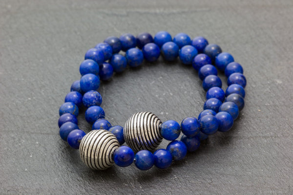 Lapis Lazuli bracelet accented with Bail silver bead handcrafted in canada by your montreal jewellery designer.