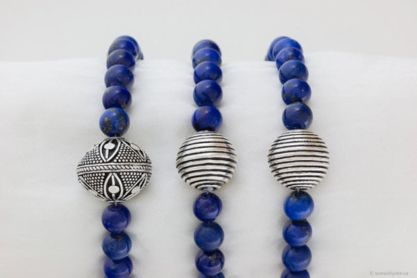 Lapis lazuli bracelet with Bali accent bead handcrafted in canada by your montreal jewellery designer.