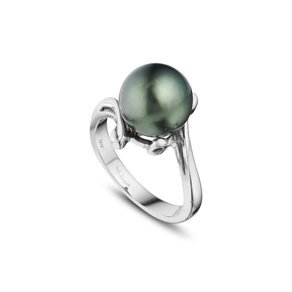 14K WHITE GOLD AND BLACK TAHITIAN PEARL RING